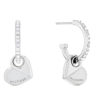 Сребристи обеци с кристали и сърце снимка