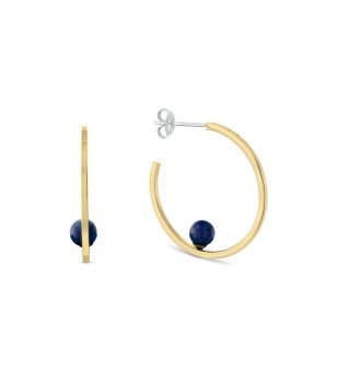 Обеци в златисто със син камък снимка