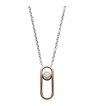 Сребристо колие със златиста висулка и камък снимка