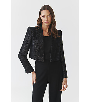 Дамско късо сако Kamra в черно с метализирани нишки снимка