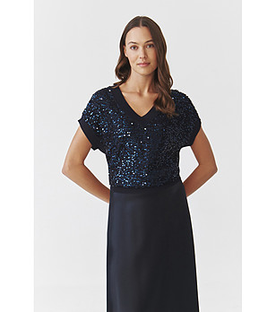 Дамски пуловер Icoma в тъмносиньо с пайети снимка