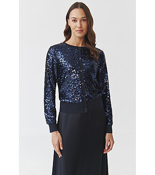 Дамска жилетка Sarki в тъмносиньо с пайети снимка