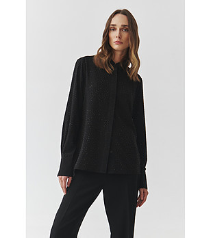 Дамска риза Patti в черно с камъчета снимка