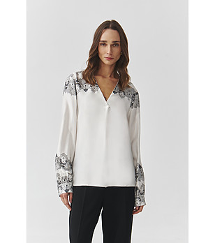 Дамска блуза в екрю с принт Vova снимка