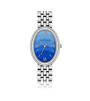 Овален дамски часовник в сребристо със син циферблат Shel снимка