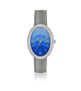 Дамски часовник в сребристо със син циферблат и сива каишкаShell Bay снимка