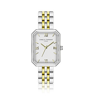 Сребрист дамски часовник със златисти кантове Reefa снимка