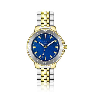 Дамски часовник в сребристо и златисто със син циферблат Orcena снимка