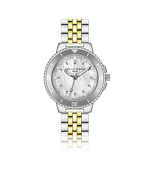 Сребрист дамски часовник със златисти кантове Clayne снимка