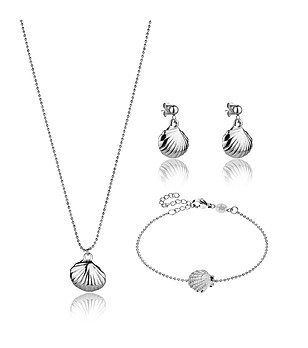 Сребрист комплект от колие, гривна и обеци с мидички снимка