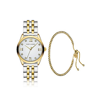 Комплект от часовник и гривна в златисто и сребристо Porto снимка