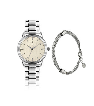 Мъжки сребрист комплект от часовник и гривна Zurich снимка