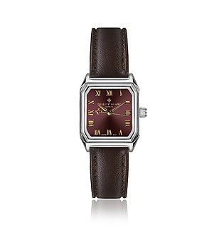 Сребрист мъжки часовник с циферблат в бордо и кафява каишка Martigny снимка