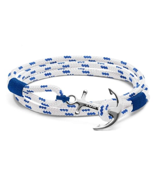 Гривна в бяло и синьо със сребриста котва снимка