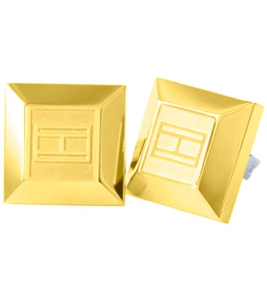 Квадратни златисти обеци с гравюра снимка