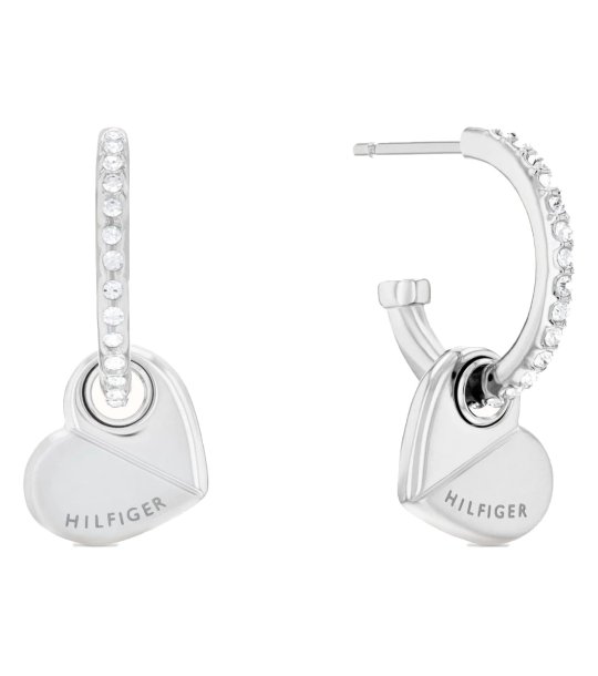 Сребристи обеци с кристали и сърце снимка