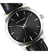 Мъжки часовник в черно и сребристо с кожена каишка Lyon-3 снимка