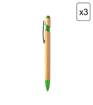 Комплект от 3 химикалки със стилус със зелени детайли VILON снимка