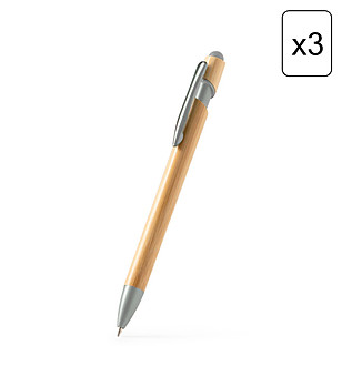 Комплект от 3 химикалки със стилус със сребристи детайли VILON снимка