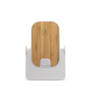 Безжично зарядно с поставка ALOK в бяло и бамбук снимка