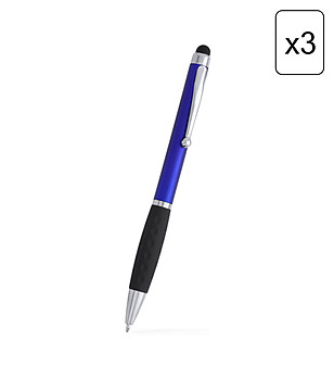 Комплект от 3 химикалки в синьо и черно със стилус BALLPEN снимка