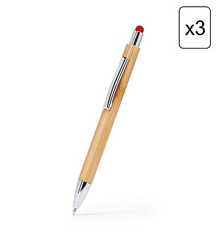 Комплект от 3 бамбукови химикалки с червен детайл FERN снимка