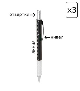 Комплект от 3 броя черни химикалки с нивел, линия и отвертка KANCHAN снимка