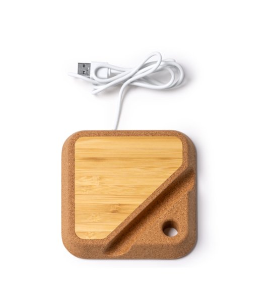 Безжично зарядно BRIAN от бамбук и корк 10W снимка