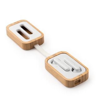 Безжични слушалки с бамбуков калъф за зареждане EARBUDS снимка