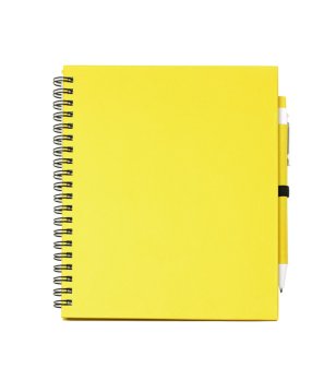 Тетрадка със спирала, жълти корици и химикал LEYNAX снимка