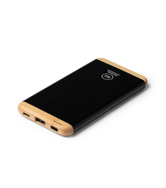 Външна батерия GULER от рециклиран алуминий и бамбук в черно снимка
