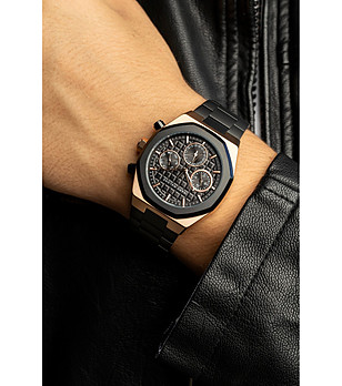 Мъжки часовник в черно и розовозлатисто снимка