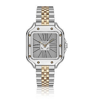 Мъжки сребрист часовник със златист кант снимка