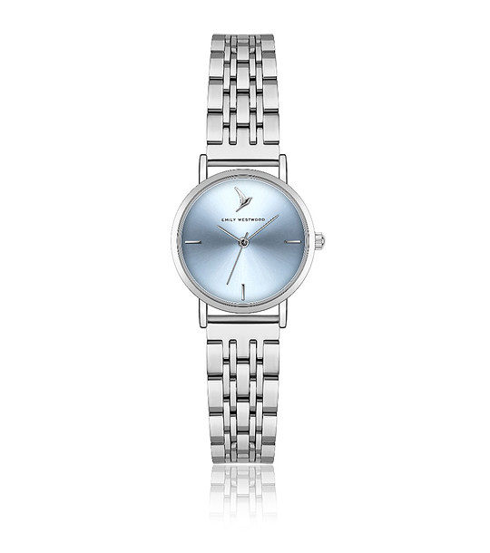 Дамски сребрист часовник със светлосин циферблат снимка