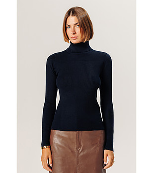 Тъмносиня дамска поло блуза от вълна мерино Brea снимка