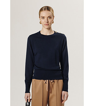 Тъмносин дамски пуловер от вълна мерино Julia снимка