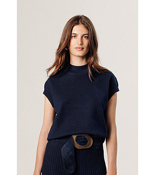 Пуловер в тъмносиньо с къс ръкав Zelma снимка