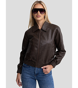 Кафяво дамско яке от еко кожа Merryna снимка