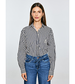 Дамска памучна риза на синьо райе Tina снимка