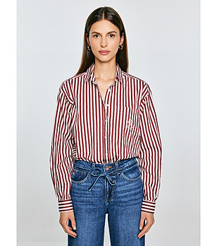 Дамска памучна риза в бургунд на райе Tina снимка