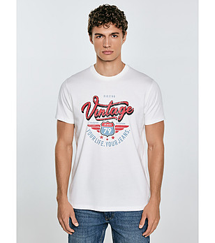 Бяла памучна мъжка тениска Merret снимка