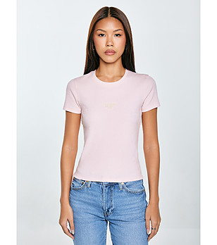 Дамска памучна тениска в цвят пудра Clarsa снимка