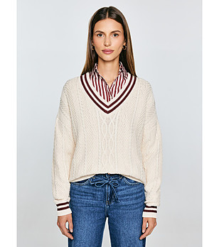 Дамски пуловер в цвят крем Cyntylia снимка