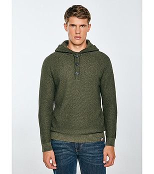 Тъмнозелен мъжки памучен пуловер с качулка Carlson снимка