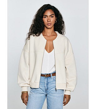 Спортно горнище бомбер с памук в цвят крем Felicata снимка