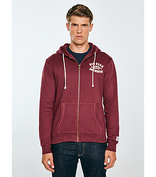 Мъжки памучен суитшърт в бургунд с цип Karol снимка