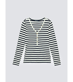 Дамска памучна блуза в бяло и тъмносиньо на райе Mella снимка