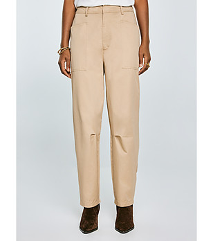 Бежов памучен дамски панталон Nakia снимка