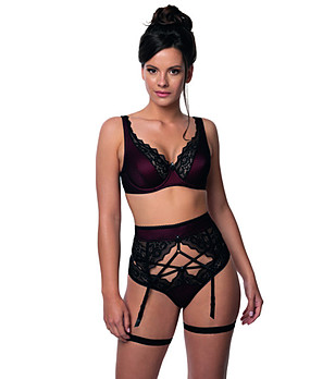 Колан с жартиери в черно и бургунд Elisif снимка