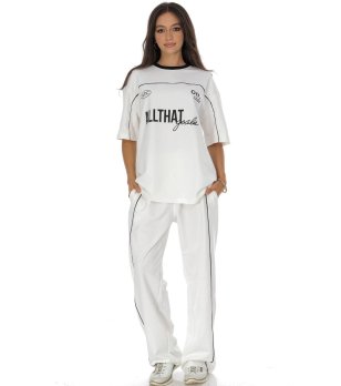 Спортен дамски памучен комплект от тениска и панталон снимка